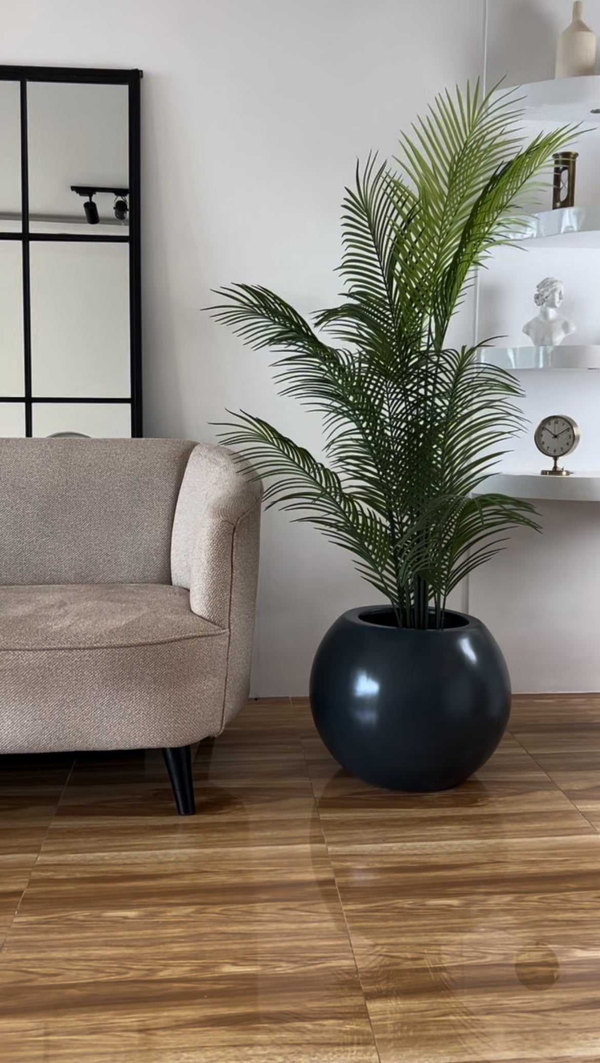 Matte Dark Gray Fiberglass Round Planter