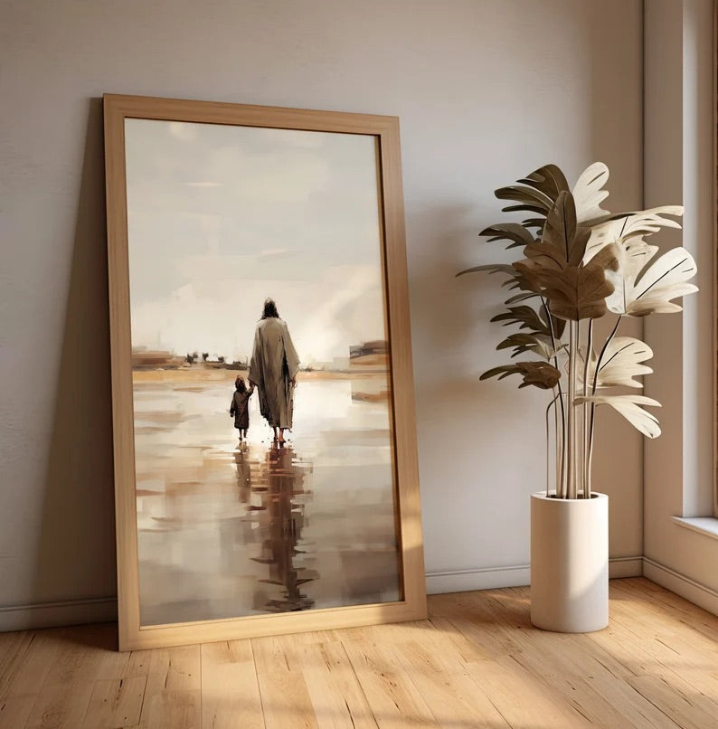 He Walks Beside Me Water Colour Wall Art 24" x 36"