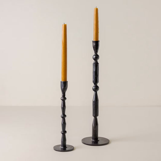 Set of two forged beaded taper holders